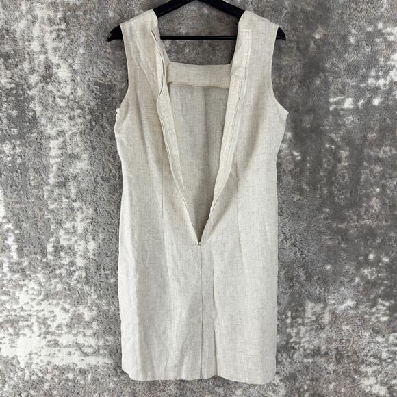 Connie Choi Size S Linen Blend Square Neck Mini Shift Dress Beige Sleeveless Zip - Picture 5 of 10